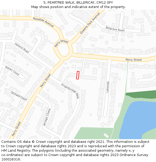 5, PEARTREE WALK, BILLERICAY, CM12 0PY: Location map and indicative extent of plot