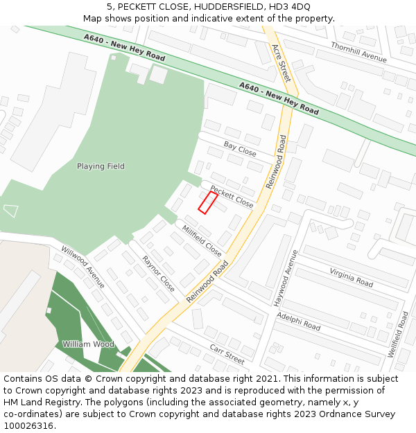 5, PECKETT CLOSE, HUDDERSFIELD, HD3 4DQ: Location map and indicative extent of plot