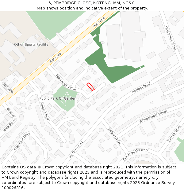 5, PEMBRIDGE CLOSE, NOTTINGHAM, NG6 0JJ: Location map and indicative extent of plot