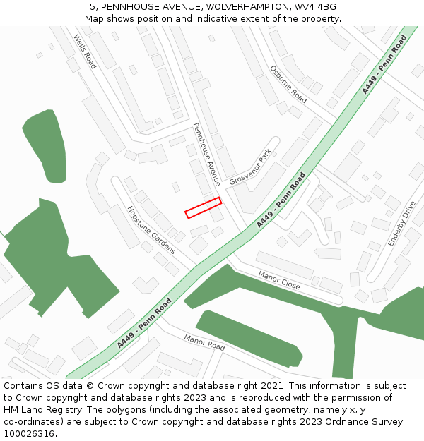 5, PENNHOUSE AVENUE, WOLVERHAMPTON, WV4 4BG: Location map and indicative extent of plot