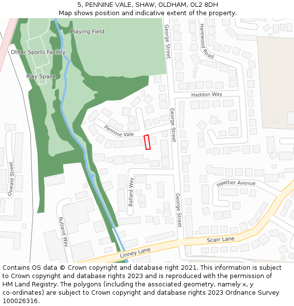 5, PENNINE VALE, SHAW, OLDHAM, OL2 8DH: Location map and indicative extent of plot