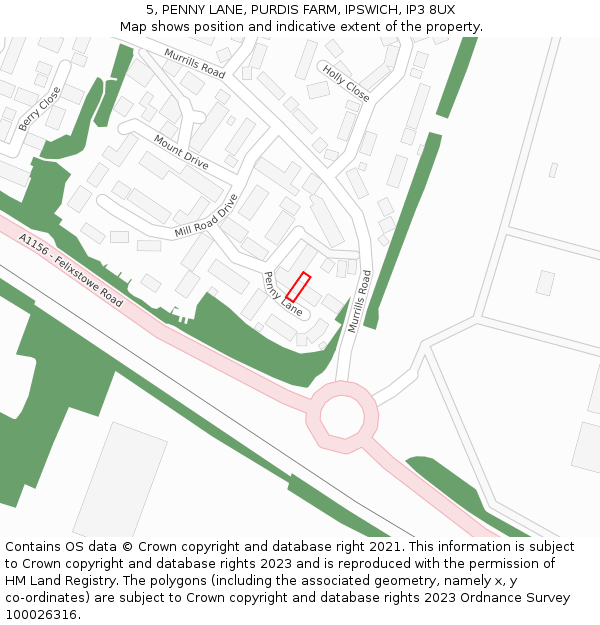 5, PENNY LANE, PURDIS FARM, IPSWICH, IP3 8UX: Location map and indicative extent of plot