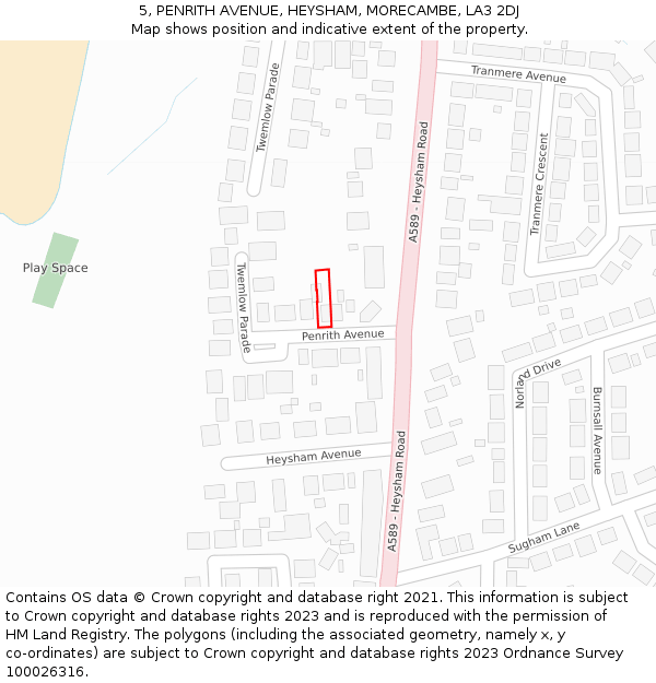 5, PENRITH AVENUE, HEYSHAM, MORECAMBE, LA3 2DJ: Location map and indicative extent of plot
