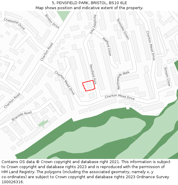 5, PENSFIELD PARK, BRISTOL, BS10 6LE: Location map and indicative extent of plot