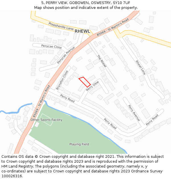 5, PERRY VIEW, GOBOWEN, OSWESTRY, SY10 7UF: Location map and indicative extent of plot