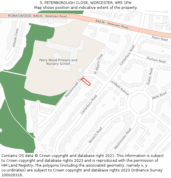 5, PETERBOROUGH CLOSE, WORCESTER, WR5 1PW: Location map and indicative extent of plot