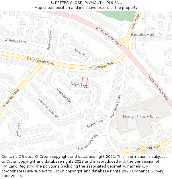 5, PETERS CLOSE, PLYMOUTH, PL9 8NU: Location map and indicative extent of plot