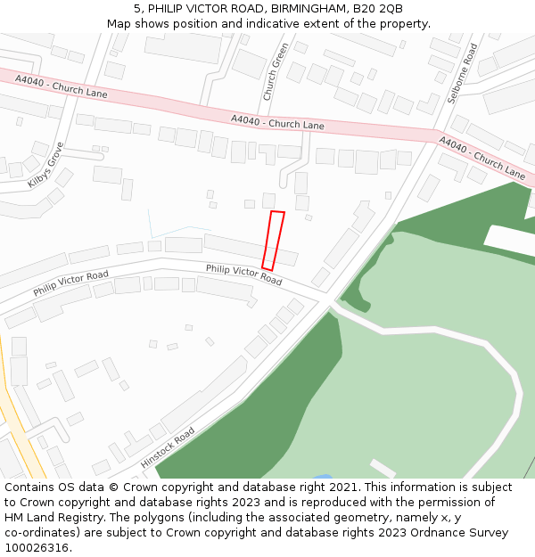 5, PHILIP VICTOR ROAD, BIRMINGHAM, B20 2QB: Location map and indicative extent of plot