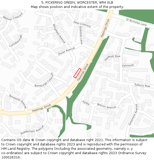 5, PICKERING GREEN, WORCESTER, WR4 0LB: Location map and indicative extent of plot