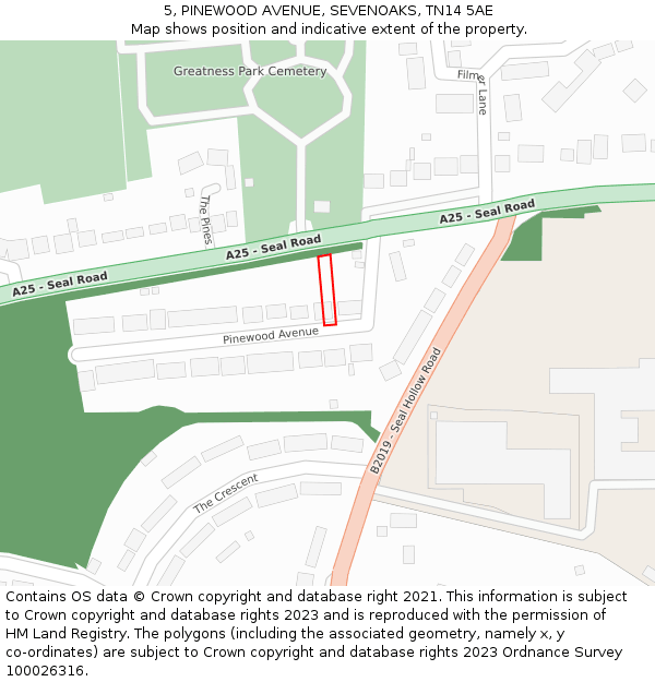 5, PINEWOOD AVENUE, SEVENOAKS, TN14 5AE: Location map and indicative extent of plot
