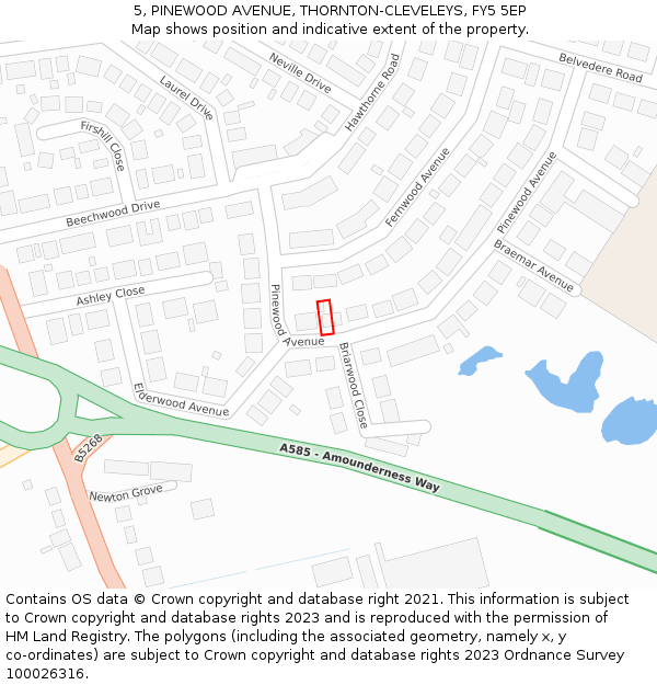 5, PINEWOOD AVENUE, THORNTON-CLEVELEYS, FY5 5EP: Location map and indicative extent of plot