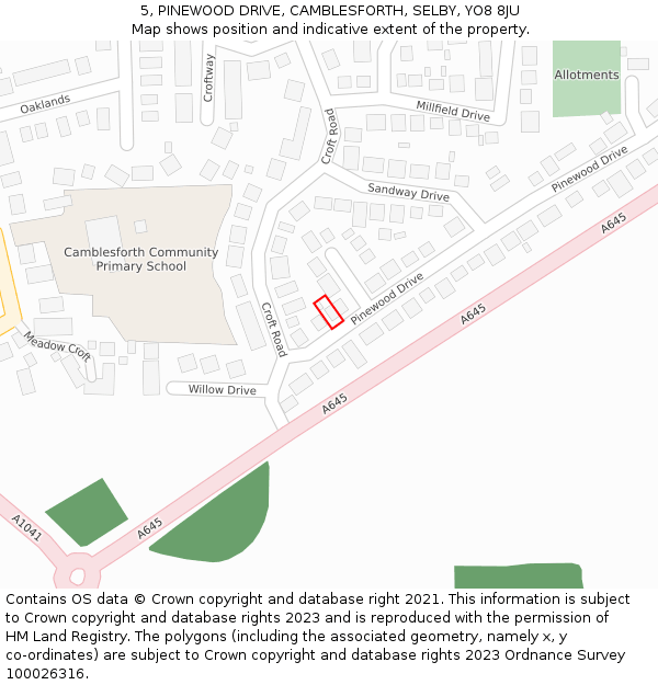 5, PINEWOOD DRIVE, CAMBLESFORTH, SELBY, YO8 8JU: Location map and indicative extent of plot