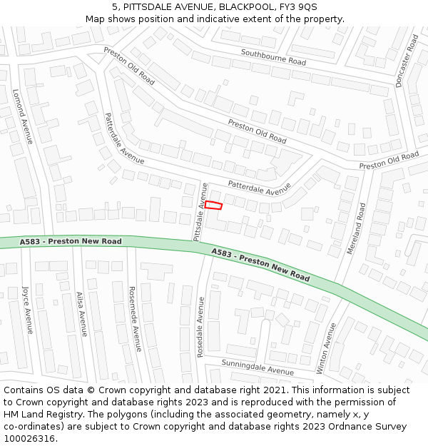 5, PITTSDALE AVENUE, BLACKPOOL, FY3 9QS: Location map and indicative extent of plot