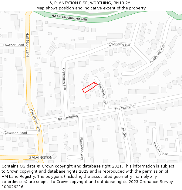 5, PLANTATION RISE, WORTHING, BN13 2AH: Location map and indicative extent of plot