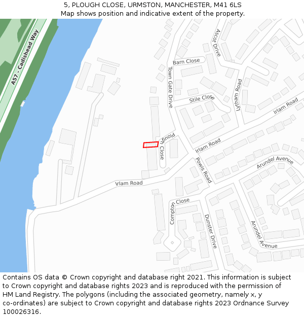 5, PLOUGH CLOSE, URMSTON, MANCHESTER, M41 6LS: Location map and indicative extent of plot