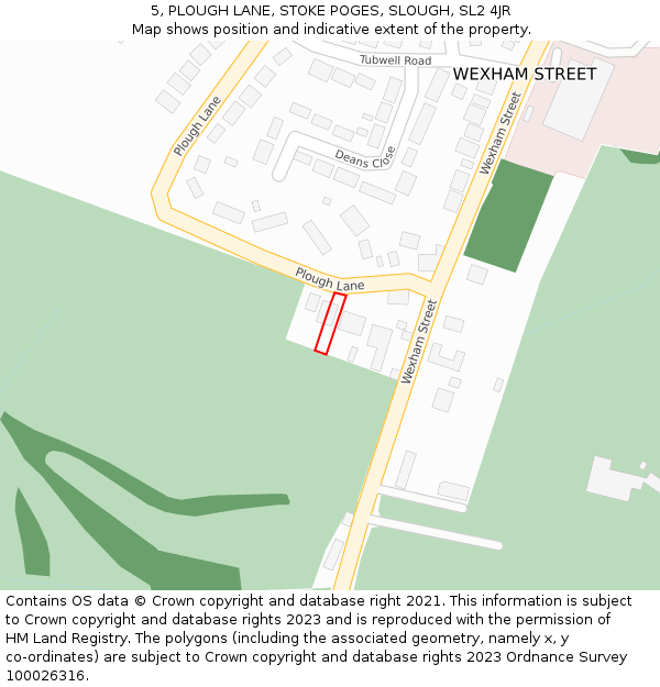5, PLOUGH LANE, STOKE POGES, SLOUGH, SL2 4JR: Location map and indicative extent of plot