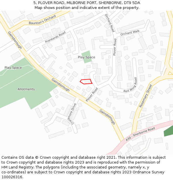5, PLOVER ROAD, MILBORNE PORT, SHERBORNE, DT9 5DA: Location map and indicative extent of plot
