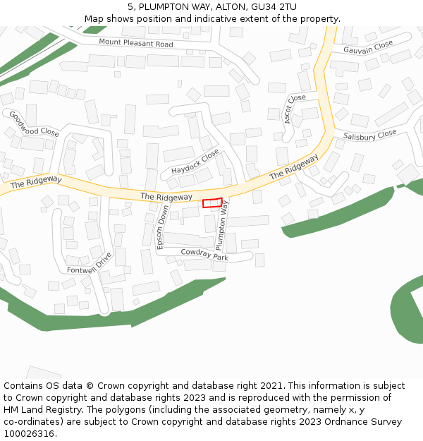 5, PLUMPTON WAY, ALTON, GU34 2TU: Location map and indicative extent of plot