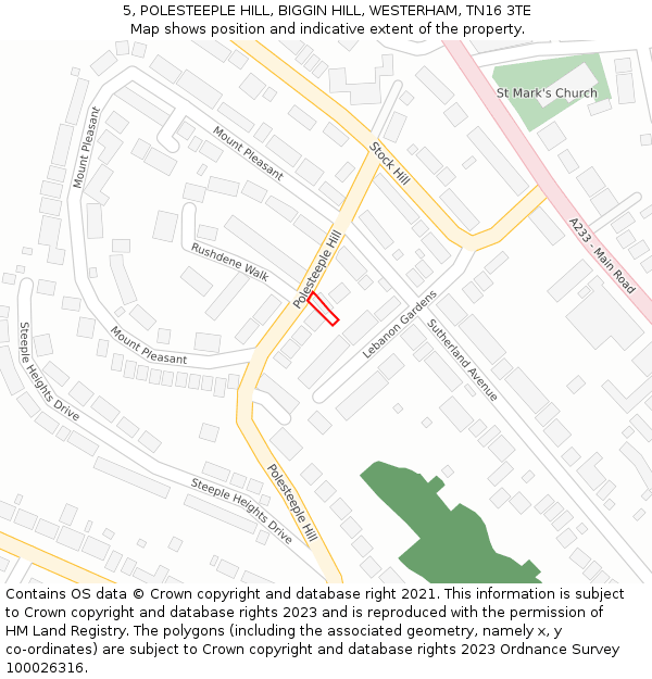 5, POLESTEEPLE HILL, BIGGIN HILL, WESTERHAM, TN16 3TE: Location map and indicative extent of plot