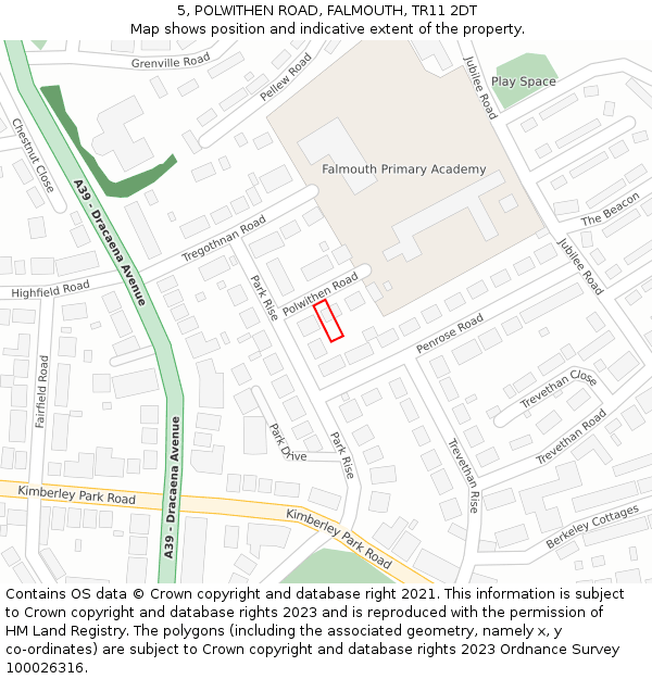 5, POLWITHEN ROAD, FALMOUTH, TR11 2DT: Location map and indicative extent of plot