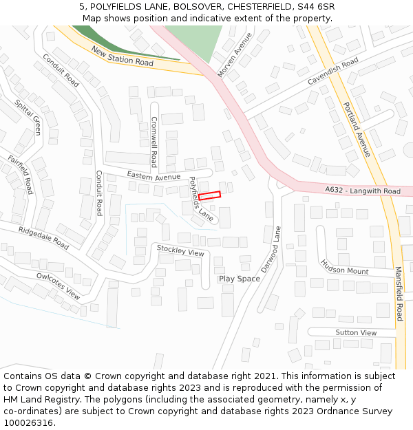 5, POLYFIELDS LANE, BOLSOVER, CHESTERFIELD, S44 6SR: Location map and indicative extent of plot