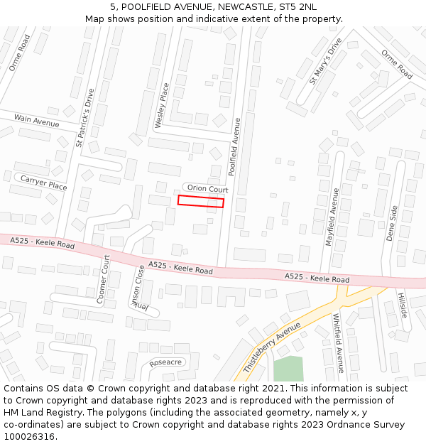 5, POOLFIELD AVENUE, NEWCASTLE, ST5 2NL: Location map and indicative extent of plot