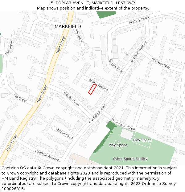 5, POPLAR AVENUE, MARKFIELD, LE67 9WP: Location map and indicative extent of plot