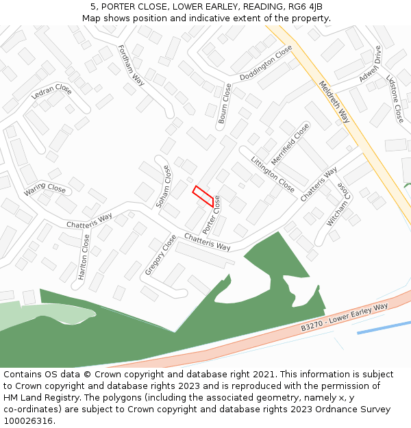 5, PORTER CLOSE, LOWER EARLEY, READING, RG6 4JB: Location map and indicative extent of plot