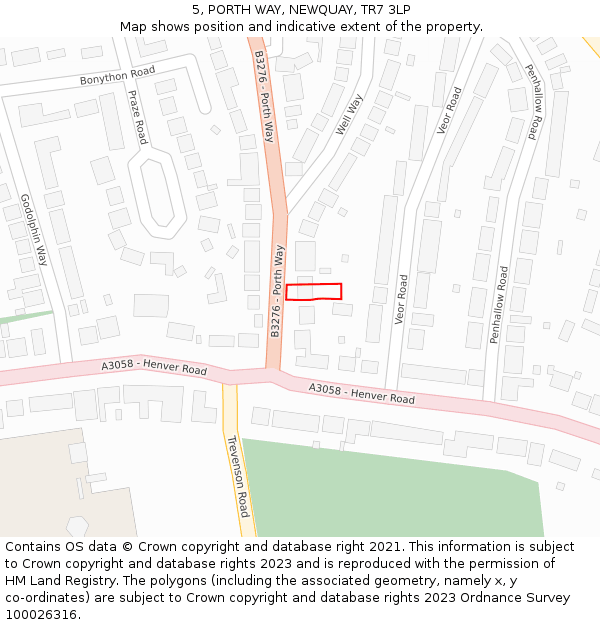 5, PORTH WAY, NEWQUAY, TR7 3LP: Location map and indicative extent of plot