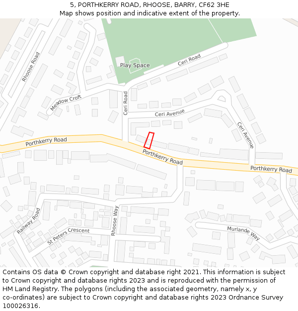 5, PORTHKERRY ROAD, RHOOSE, BARRY, CF62 3HE: Location map and indicative extent of plot
