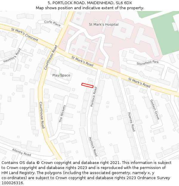 5, PORTLOCK ROAD, MAIDENHEAD, SL6 6DX: Location map and indicative extent of plot