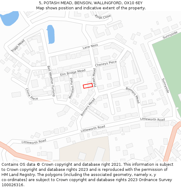 5, POTASH MEAD, BENSON, WALLINGFORD, OX10 6EY: Location map and indicative extent of plot