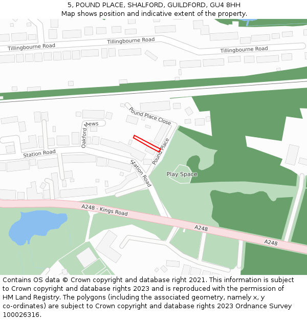 5, POUND PLACE, SHALFORD, GUILDFORD, GU4 8HH: Location map and indicative extent of plot