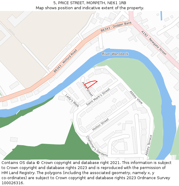 5, PRICE STREET, MORPETH, NE61 1RB: Location map and indicative extent of plot