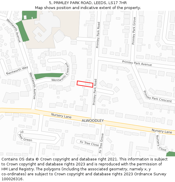 5, PRIMLEY PARK ROAD, LEEDS, LS17 7HR: Location map and indicative extent of plot
