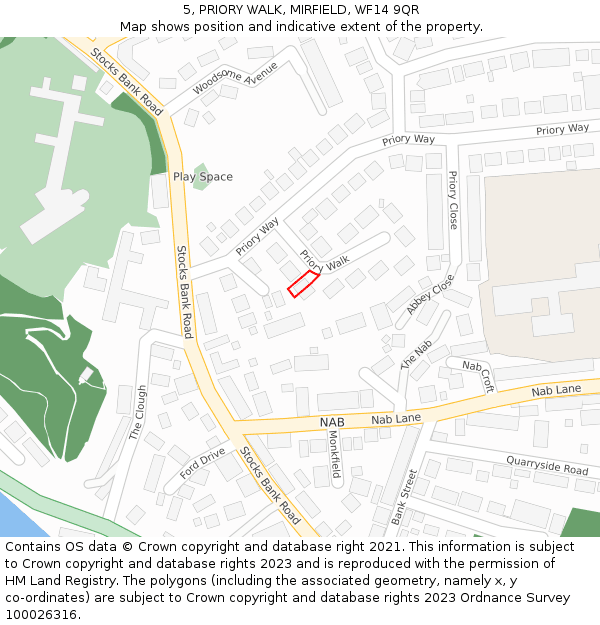 5, PRIORY WALK, MIRFIELD, WF14 9QR: Location map and indicative extent of plot