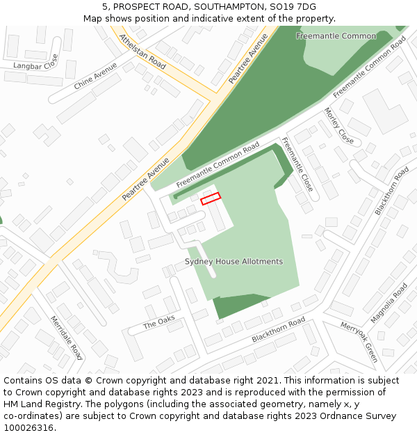 5, PROSPECT ROAD, SOUTHAMPTON, SO19 7DG: Location map and indicative extent of plot