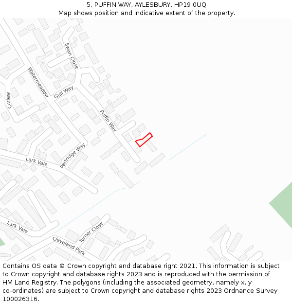 5, PUFFIN WAY, AYLESBURY, HP19 0UQ: Location map and indicative extent of plot