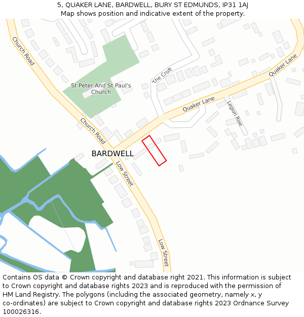 5, QUAKER LANE, BARDWELL, BURY ST EDMUNDS, IP31 1AJ: Location map and indicative extent of plot