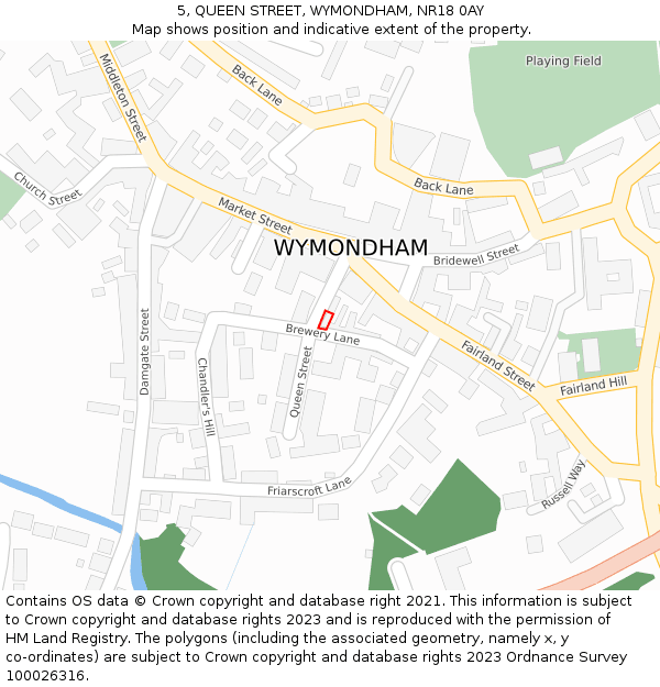 5, QUEEN STREET, WYMONDHAM, NR18 0AY: Location map and indicative extent of plot