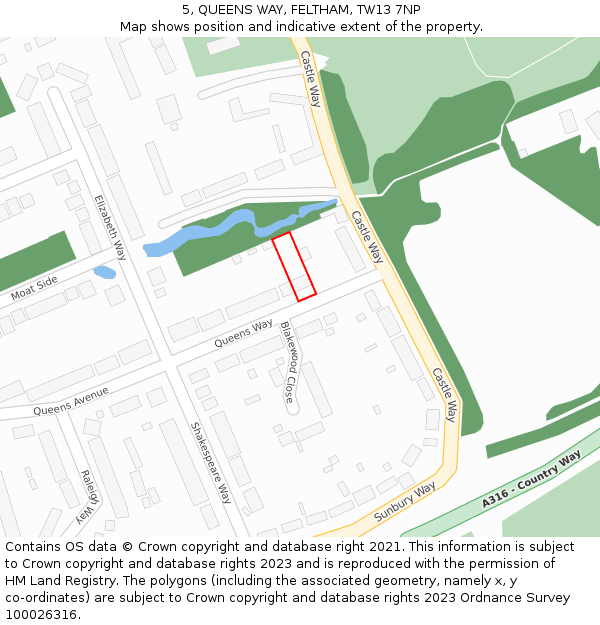 5, QUEENS WAY, FELTHAM, TW13 7NP: Location map and indicative extent of plot