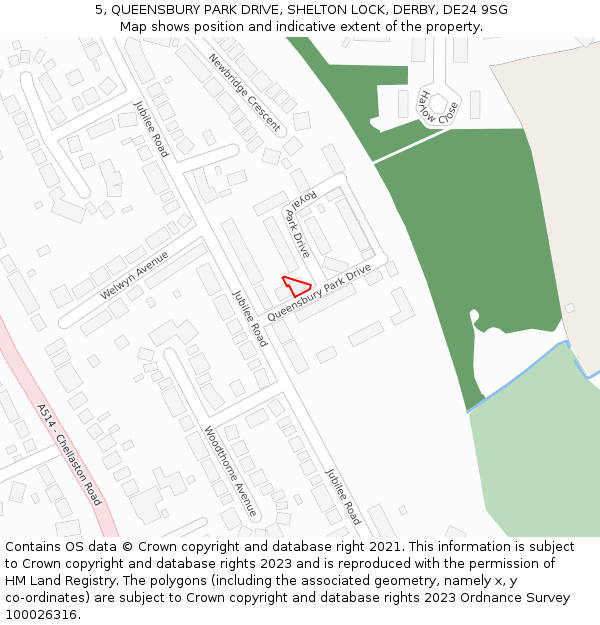 5, QUEENSBURY PARK DRIVE, SHELTON LOCK, DERBY, DE24 9SG: Location map and indicative extent of plot