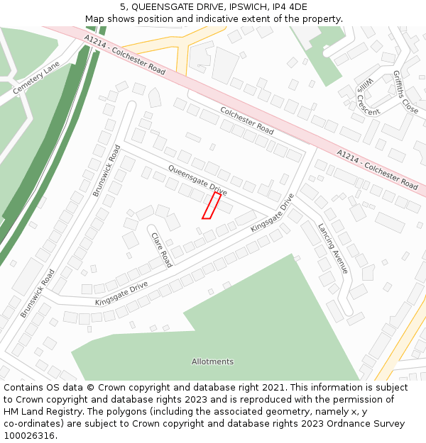 5, QUEENSGATE DRIVE, IPSWICH, IP4 4DE: Location map and indicative extent of plot