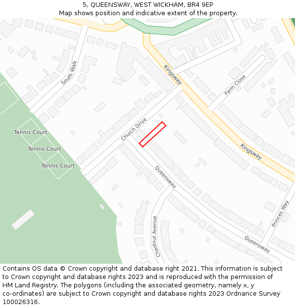 5, QUEENSWAY, WEST WICKHAM, BR4 9EP: Location map and indicative extent of plot