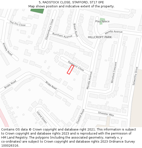 5, RADSTOCK CLOSE, STAFFORD, ST17 0PE: Location map and indicative extent of plot