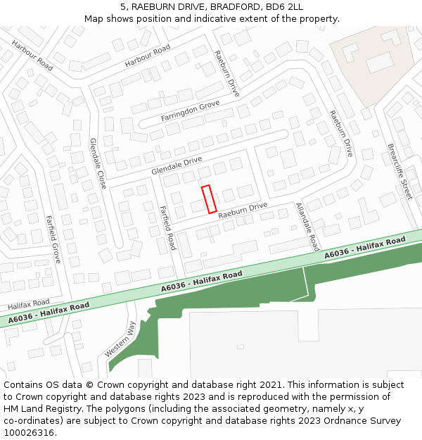 5, RAEBURN DRIVE, BRADFORD, BD6 2LL: Location map and indicative extent of plot