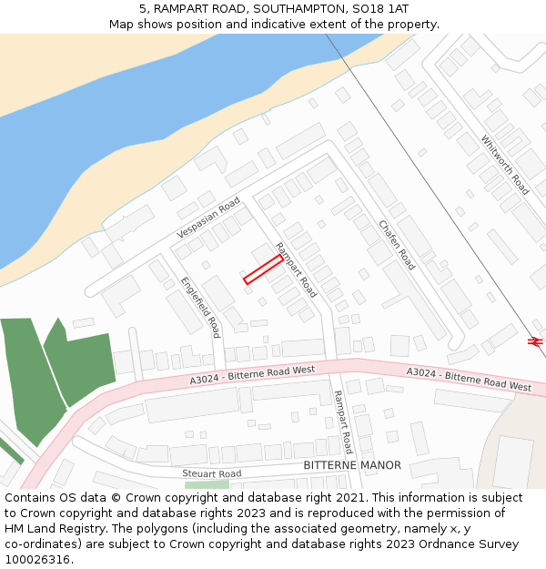 5, RAMPART ROAD, SOUTHAMPTON, SO18 1AT: Location map and indicative extent of plot