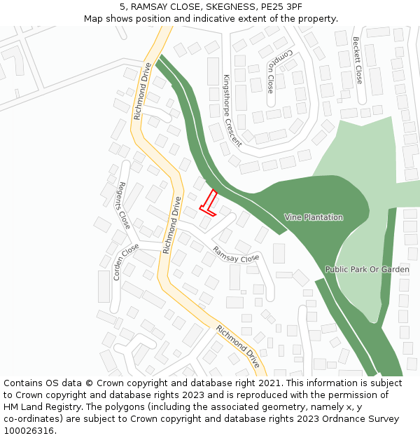 5, RAMSAY CLOSE, SKEGNESS, PE25 3PF: Location map and indicative extent of plot