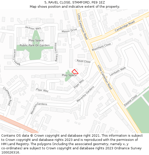 5, RAVEL CLOSE, STAMFORD, PE9 1EZ: Location map and indicative extent of plot