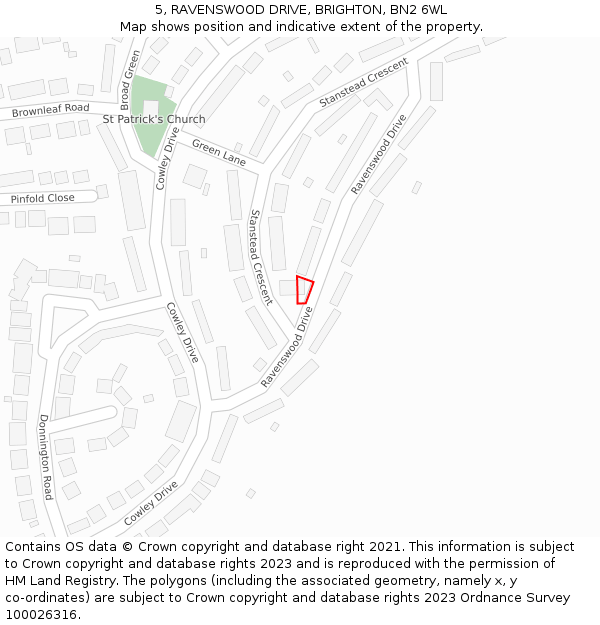 5, RAVENSWOOD DRIVE, BRIGHTON, BN2 6WL: Location map and indicative extent of plot